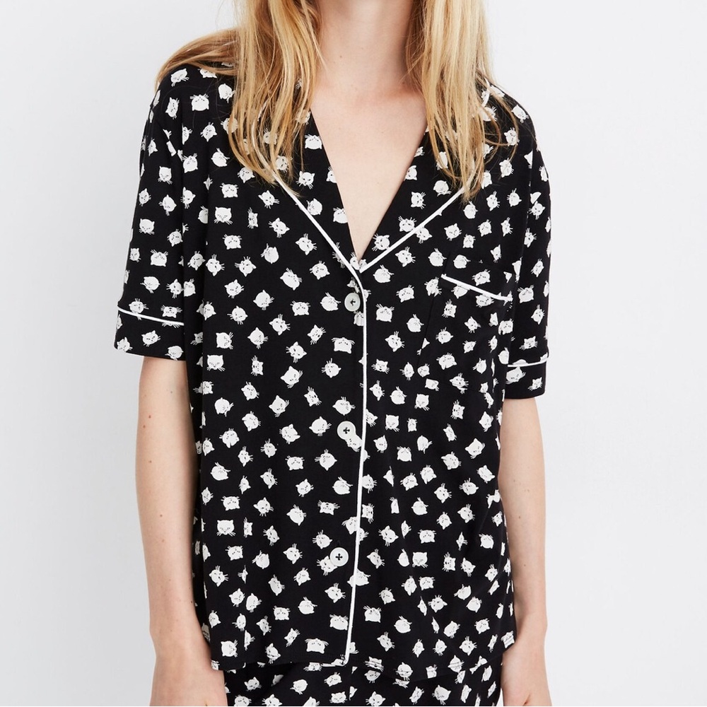 Madewell Knit Bedtime Pajama Top in Cat Person Print